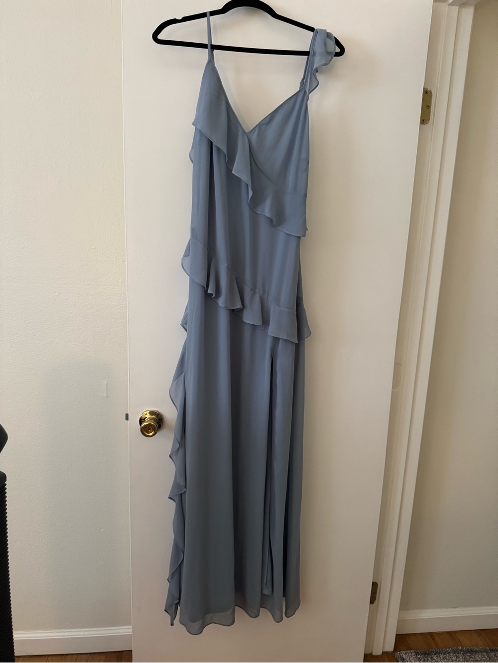 Light Blue Ruffle Maxi Dress with Spaghetti Straps